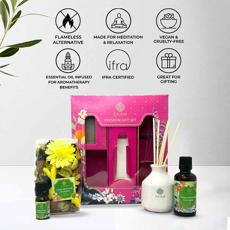 Reed Diffuser & Potpourri Gift Set | Orange Blossom & Lemongrass Scent - Image 4