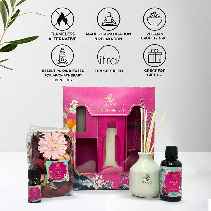 Reed Diffuser & Potpourri Gift Set | Rose & Lilly Scent - Image 4