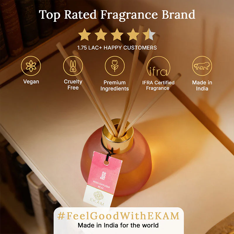 Rose Frosted Glass Reed Diffuser Set for Home, 60 ml - Image 5