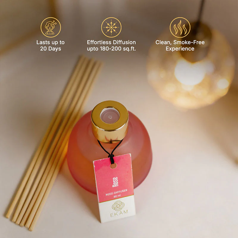 Rose Frosted Glass Reed Diffuser Set for Home, 60 ml - Image 7