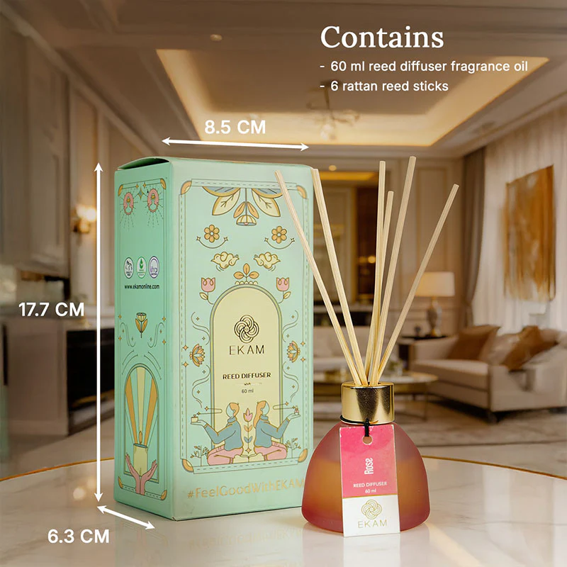 Rose Frosted Glass Reed Diffuser Set for Home, 60 ml - Image 8