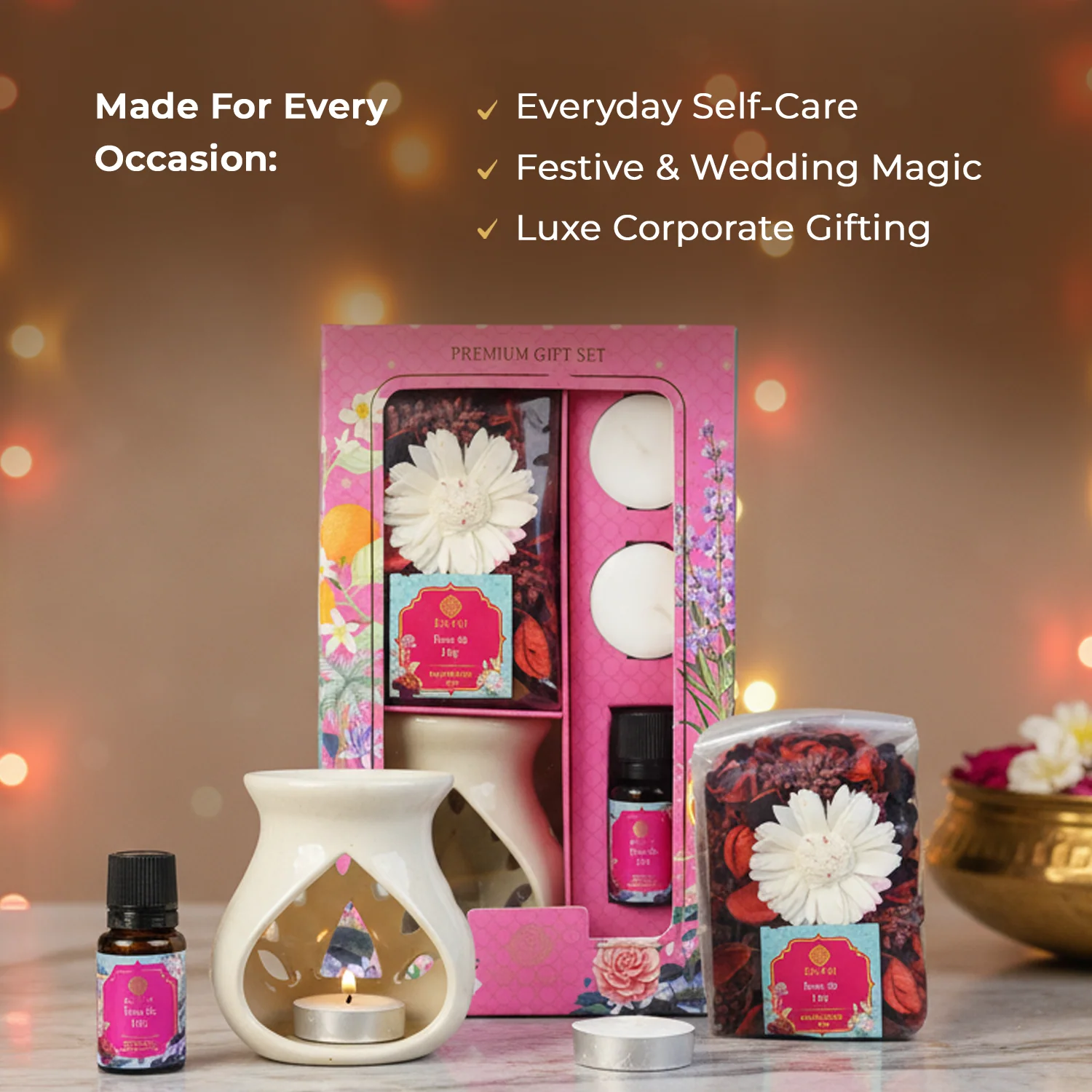 Rose & Lily Ceramic Oil Warmer & Potpourri Gift Set - Image 5