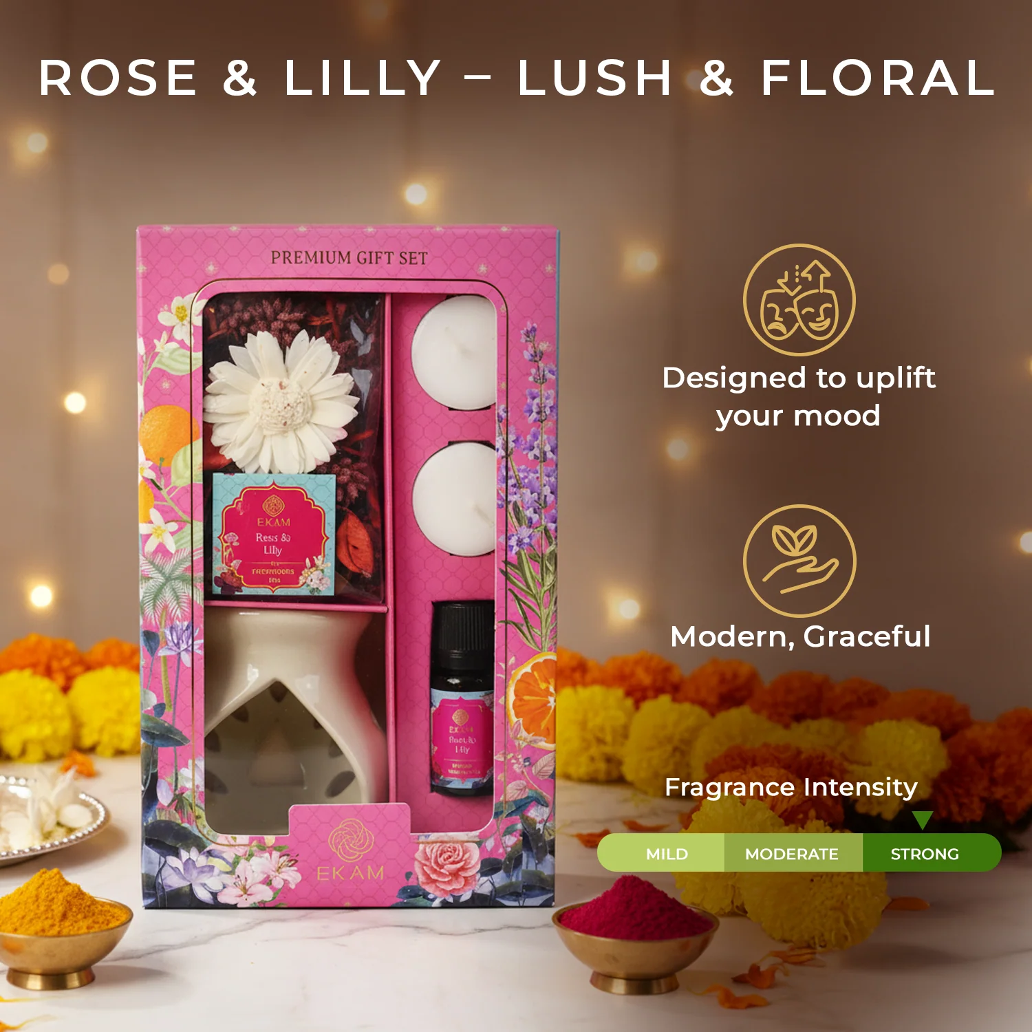 Rose & Lily Ceramic Oil Warmer & Potpourri Gift Set - Image 6