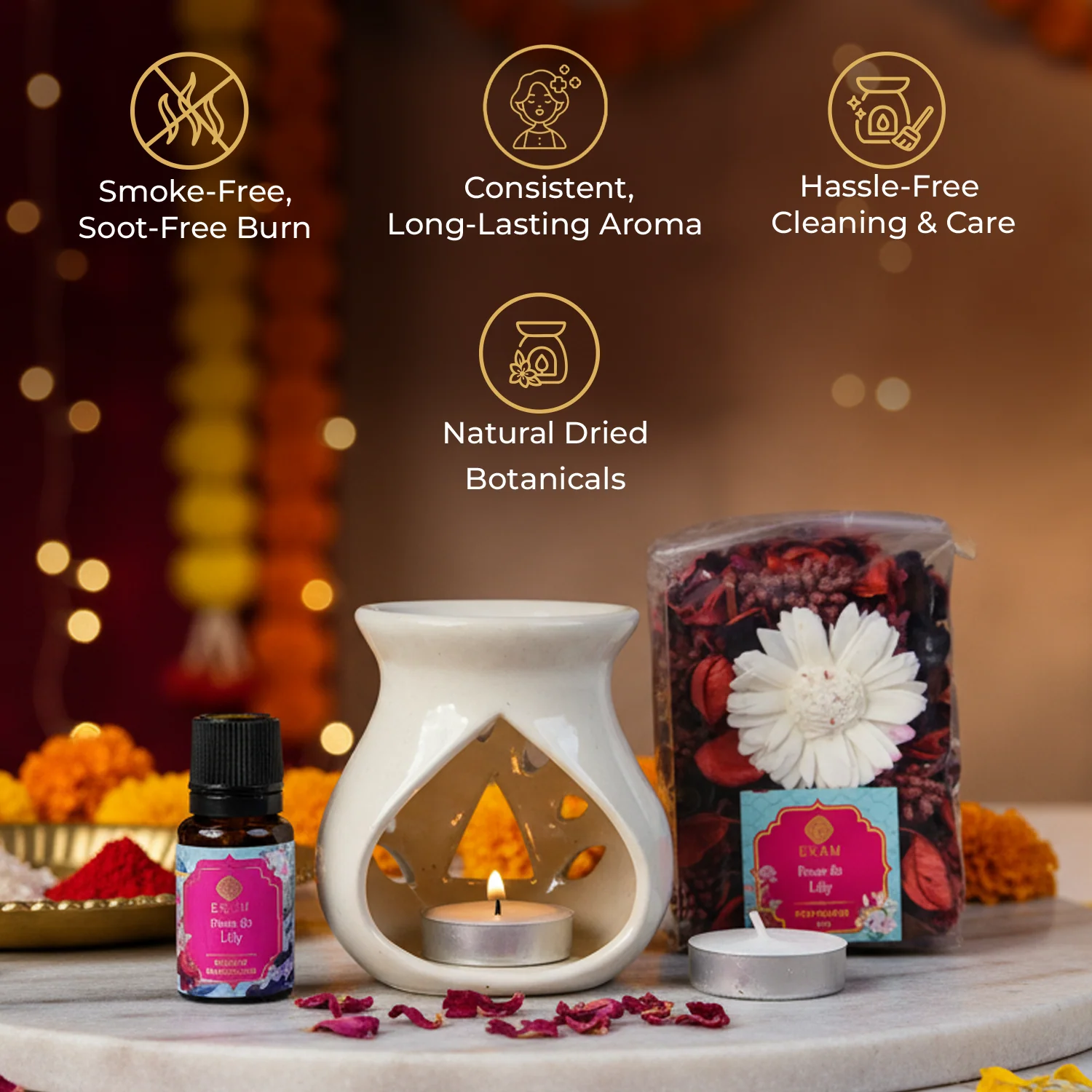 Rose & Lily Ceramic Oil Warmer & Potpourri Gift Set - Image 7