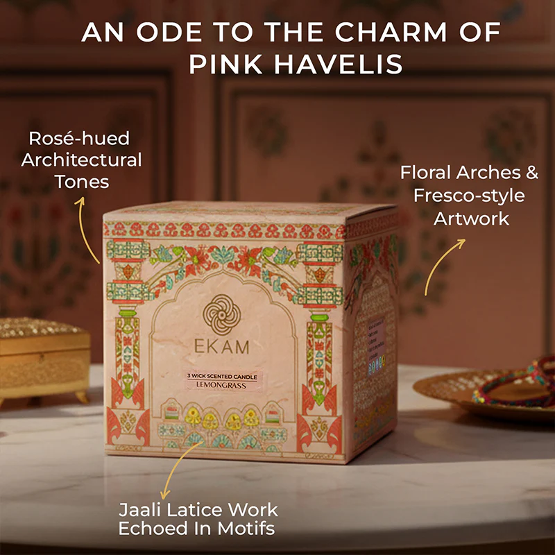 Rose Scented 3 Wick Candle, 213 g| Festive Pink Haveli Collection, 2025-26 - Image 4