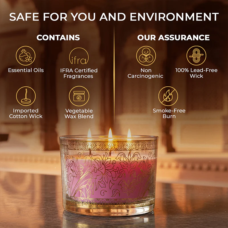 Rose Scented 3 Wick Candle, 213 g| Festive Pink Haveli Collection, 2025-26 - Image 7