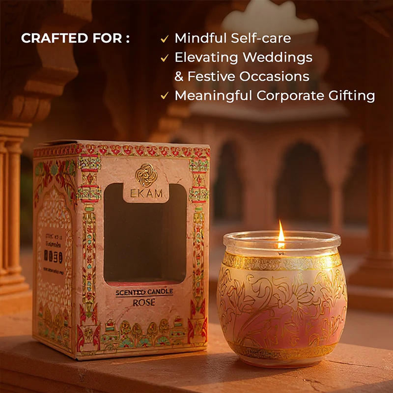 Rose Scented Jar Candle, 28.5 g | Festive Pink Haveli Collection, 2025-26 - Image 3