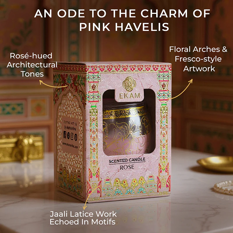 Rose Scented Jar Candle, 28.5 g | Festive Pink Haveli Collection, 2025-26 - Image 4