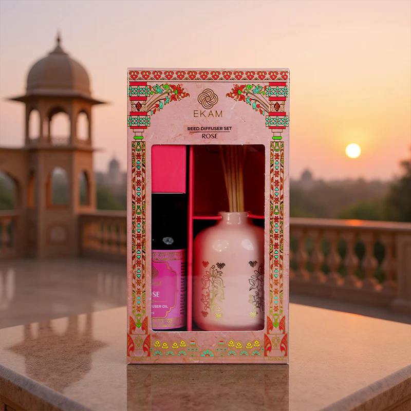 Rose Scented Reed Diffuser Gift Set| Festive Pink Haveli Collection, 2025-26 - Image 3