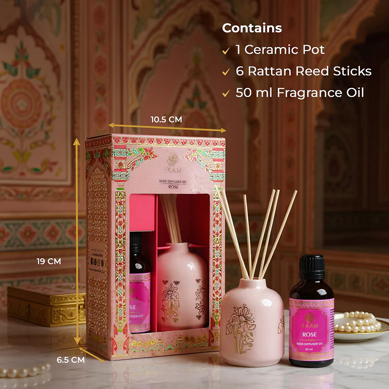 Rose Scented Reed Diffuser Gift Set| Festive Pink Haveli Collection, 2025-26 - Image 6