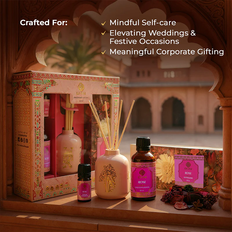 Rose Scented Reed Diffuser & Potpourri Gift Set| Festive Pink Haveli Collection, 2025-26 - Image 3
