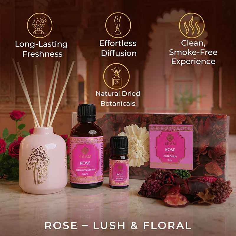 Rose Scented Reed Diffuser & Potpourri Gift Set| Festive Pink Haveli Collection, 2025-26 - Image 4