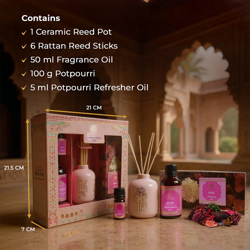 Rose Scented Reed Diffuser & Potpourri Gift Set| Festive Pink Haveli Collection, 2025-26 - Image 5