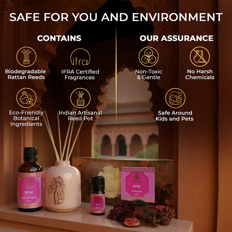Rose Scented Reed Diffuser & Potpourri Gift Set| Festive Pink Haveli Collection, 2025-26 - Image 6
