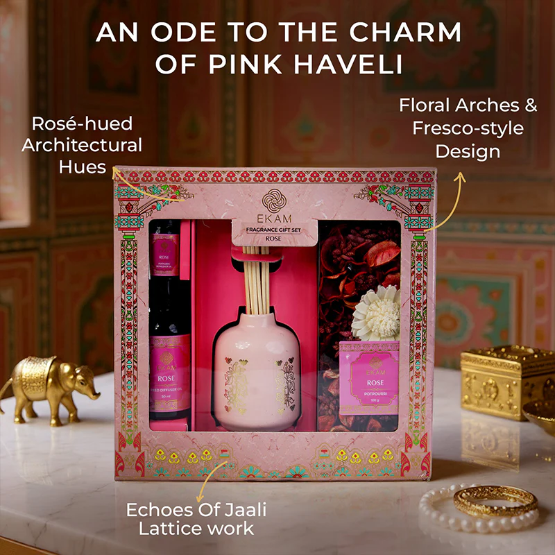 Rose Scented Reed Diffuser & Potpourri Gift Set| Festive Pink Haveli Collection, 2025-26 - Image 7