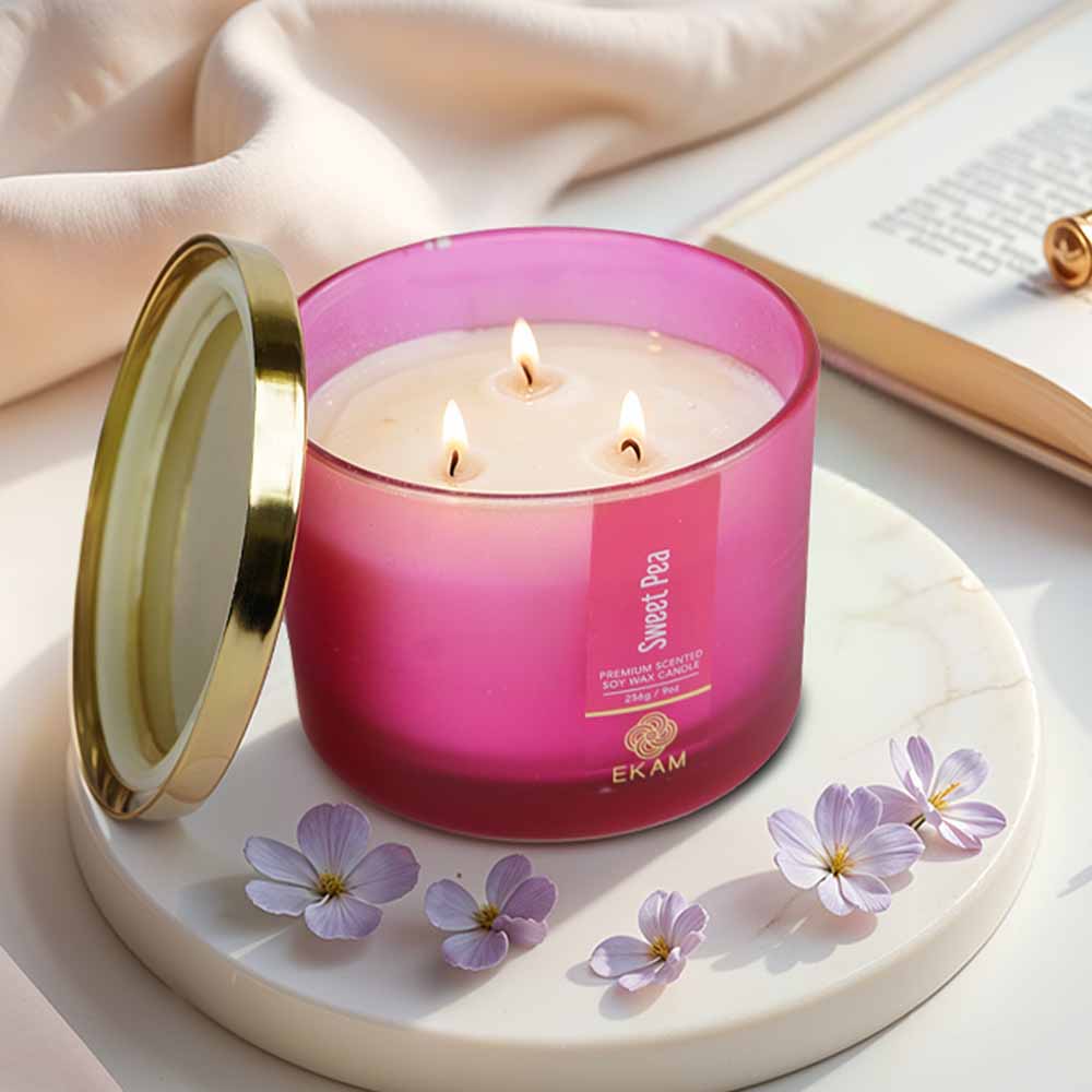 Sweet Pea 3 Wick Scented Candle - Image 4