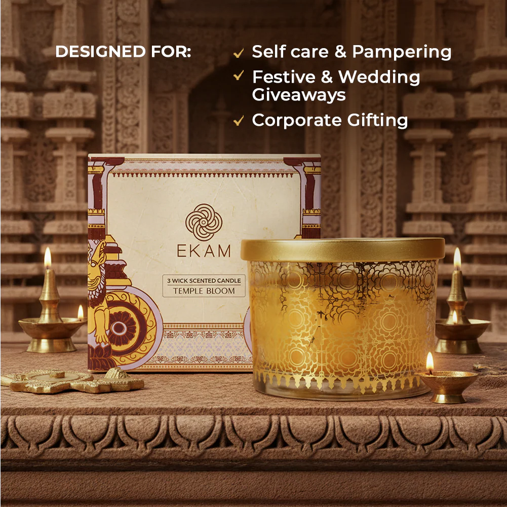 Temple Bloom Scented 3 Wick Candle, 213 g| Festive Stone Palace Collection, 2025-26 - Image 3