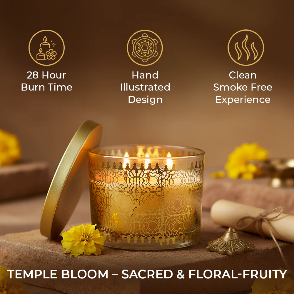 Temple Bloom Scented 3 Wick Candle, 213 g| Festive Stone Palace Collection, 2025-26 - Image 5