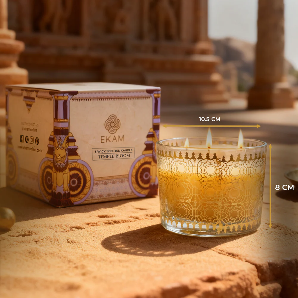 Temple Bloom Scented 3 Wick Candle, 213 g| Festive Stone Palace Collection, 2025-26 - Image 6
