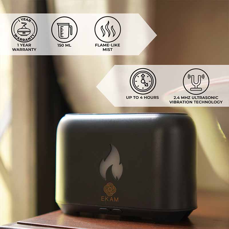 YX 1807 Dark Grey Wooden Flame Aroma Diffuser - Image 2